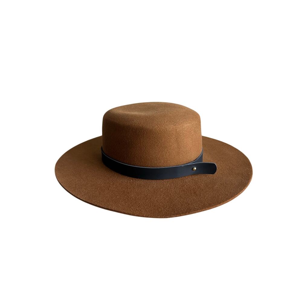 Gigi Pip Dahlia Boater Hat Australian Wool Cognac S/M
